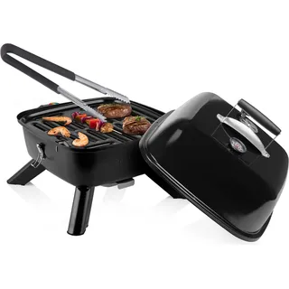 Hybridgrill & Grillzange Elektro-& Holzkohlegrill Garten Balkon Camping 37x37cm