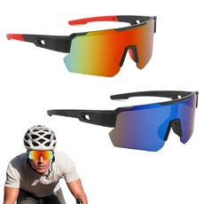 CLIUNT Schnelle Brille, 2 Stück Fahrradbrille Herren Damen,Polarisiert Fahrradbrille, UV400 Schutz Sportbrille, für Radfahren, Motorradfahren, Laufen, Skifahren, Bergsteigen