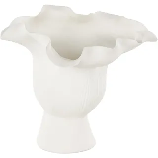 Deco 79 Abstrakte dekorative Keramikvase mit linearen Rillen, Blumenvase für Heimdekoration, 22,9 x 20,3 x 20,3 cm, Weiß