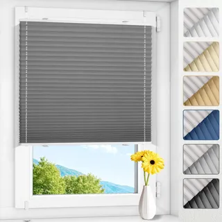 Allesin Plissee ohne Bohren verdunkelung, Thermo plissee 100% verdunklung,Grau 35x100cm(BxH) verdunklungsplissee Klemmfix für Fenster & Tür, Blickdicht Sichtschutz Sonnenschutz