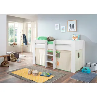 RELITA Hochbett Andi 90 x 200 cm Buche lackiert weiß beige-grün