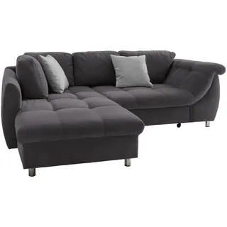 luma-home Ecksofa mit Schlaffunktion, Wellenunterfederung, Ottomane links B250/T190/H84 cm, Liegefl. 179x190 cm, Mikrofaser Anthrazit / 17008 , Textil , Füllung: Polyurethan (Pur) , Ottomane links, L-Form, Eckteil, einzeln stellbar,L-Form , 250x190 cm , Wohnzimmer, Sofas & Couches, Wohnlandschaften, Ecksofas