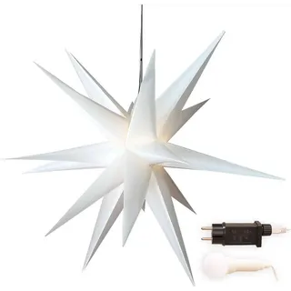 Faltstern Ø 100 cm weiß 18 Zacken aus Kunstoff-Folie mit LED-Birne warmweiß Weihnachtsstern - Weiß