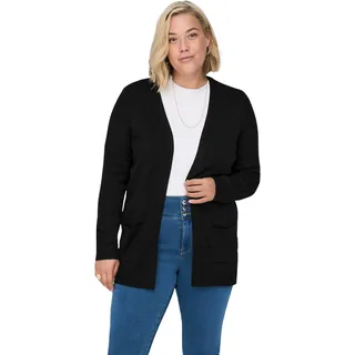 Only CARMAKOMA Strickjacke mit Taschen | Plus Size Übergrößen Stretch Cardigan | Open Langarm CARESLY, Farben:Schwarz, Größe:54