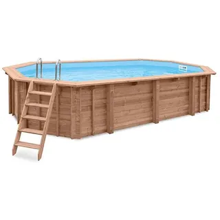 Interline Holzpool Bali oval L 8,40 x B 4,90 x H 1,36 m Schwimmbecken - Braun