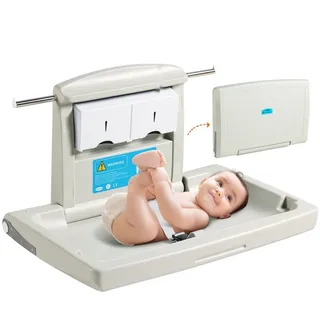 Wickelkombi - Wandmontierte Wickelkommode mit Abnehmbarer Wickeltisch - Wickelwagen in Grau mit Wickelauflage und Sicherheitsgurt - Platzsparend & Stabil - Wickelregal mit 20 kg Tragfähigkeit für Babys