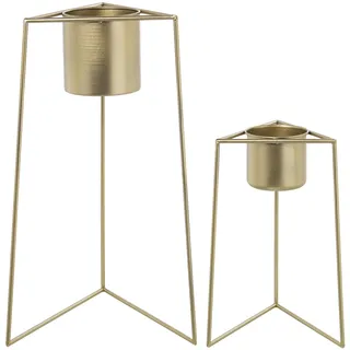 DRW Set mit 2 Pflanzgefäßen mit Metallfüßen in Gold, 25 x 22 x 50 und 34 x 29 x 60 cm