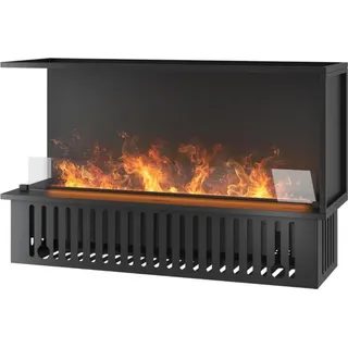 Corner L1200 Einbau-Wasserdampfkamin mit mehrfarbiger Flamme, 3D-Effekt und App-Steuerung, 2,4-l-Tank - 120 cm, automatische Nachfüllung - Schwarz