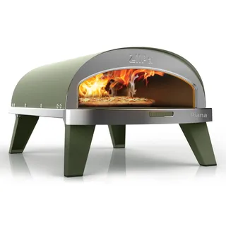 ZiiPa • Pizzaofen Piana, Gas, Farbe Eukalyptus, kompakt & innovativ, heizt in 30 Minuten auf, Expressgaren 90 Sekunden, Cordierit-Stein, Ø 31,5 cm