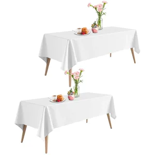 APKOL 2 Stück 260x150 cm Weiß Biertisch Tischdecke Polyester universal für Biertische Hussen für Biertischhussen Bierzeltgarnitur Rechteckige Tischdecken Waschbar für Partys, Hochzeiten Restaurants