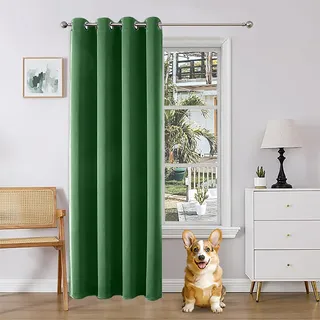Joydeco Verdunklungsvorhänge 1 Stück,Türvorhang Blickdichte Türgardine,Tür Vorhang mit Ösen Thermo Kälteschutz Hitzeschutz Schallschutz für Schlafzimmer Wohnzimmer(Dunkelgrün,1xH225xB135)