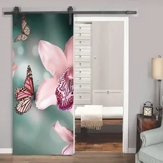 Türaufkleber 3D 90x200 cm Bunte Schmetterlinge und Orchideen Türtapete Selbstklebend Türposter PVC Türfolie Poster Fototapete Wandbild DIY Entfernbar Aufkleber Wasserdichte Tapete