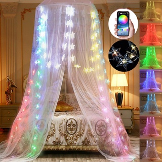 HanYun Moskitonetz Bett Betthimmel mit 100 LED RGB Sternlichter mit App Remote Baldachin Bettvorhang für Prinzessin Mädchen Schlafzimmer Betthimmel Mädchen Baldachin Baby Kinder Baldachin Kinderzimmer