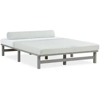 Homestyle4u Palettenbett 140x200 cm Grau Holz, Kiefer, Massivholz