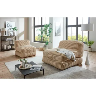 INOSIGN XXL-Sessel »Pia«, Loungesessel in Megacord, 2 Größen, Schlaffunktion und Pouf-Funktion, beige