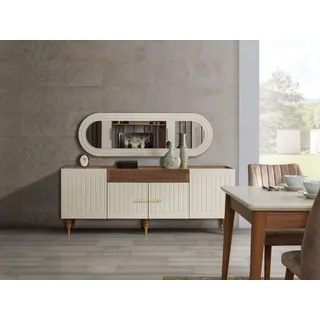xxl sideboard Anrichte Kommode 201cm mit Spiegel 2tlg. Schrank Kommoden - Weiß