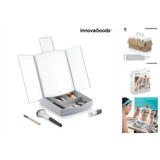 InnovaGoods - Klappbarer Spiegel mit 3-in-1 Make-up Organizer, Touch-Steuerung, 3 Beleuchtungsmodi, USB oder Batteriebetrieb, Weiß, Glas, 1 Einheit