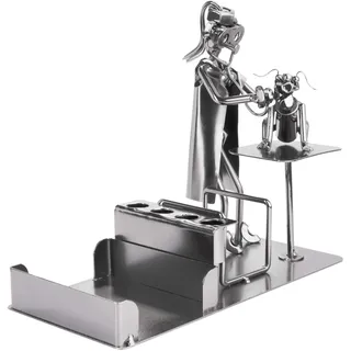 BRUBAKER Schraubenmännchen Tierärztin mit Stiftehalter - Handarbeit Eisenfigur Metallmännchen mit Visitenkartenhalter und Fach für Notizzettel - Metallfigur mit Hund Geschenkidee für Tierärzte