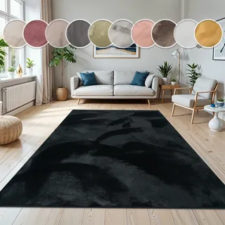 Paco Home Fellteppich »Kunstfell Soft 380« rechteckig 14 mm Höhe Langflor, Kuschelteppich - besonders weich, Uni-Farben, schwarz