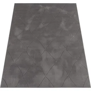 Teppich Wohnzimmer Schlafzimmer Kurzflor Boho Skandi Raute 3D Grau Anthrazit Grösse 120x160 cm - Grau