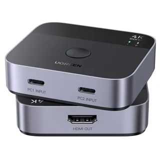 UGREEN 2 In 1 Out Switch 2 USB-C In 1 HDMI Out 4K@60Hz 2 PC 1 Monitor Switcher, Plug & Play, HD Audio Sync, ESD Schutz für Steam Deck/Laptop/Projektor usw.