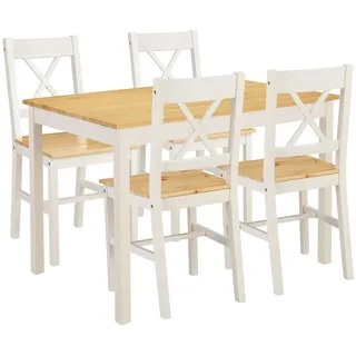 OTTO home "Willow", Set, 5 tlg. Esstisch mit 4 Stühlen, aus massivem Kiefernholz, natur, weiß,
