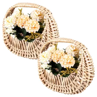 AWAOVV 2 Stück Kleiner Weidenkorb, Handgewebter Blumenkorb Rattankorb Streukorb Hochzeitskorb, Geflochtener Blumenmädchen Korb, Flechtkorb mit, Geschenke Korb für Hochzeit Fotografie Requisiten
