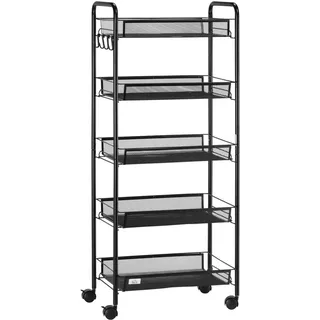 Homcom Rollwagen, Servierwagen mit 4 Etagen, 5 Körbe, Griff für Küche, Schwarz