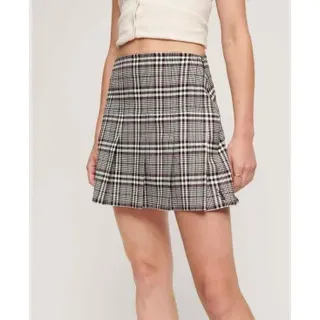 Superdry für Damen. W7210239A Vintage Tweed Faltenminirock schwarz (L), Lässig, Polyester