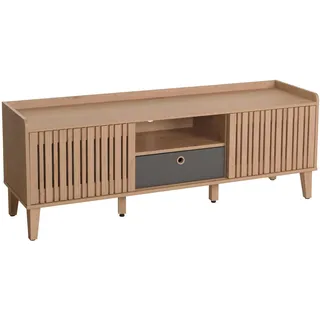 Mendler TV-Rack HWC-M48, Lowboard TV-Schrank, Schiebetür 56x150x40cm ~ beige, Schublade grau