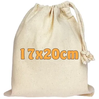 Baumwollbeutel 17x20 cm mit Kordelzug – kleine Stoffbeutel aus Baumwolle für Aufbewahrung, Geschenke oder Adventskalender - OEKO-TEX® STANDARD 100 zertifiziert (Beige (25 Stk.))