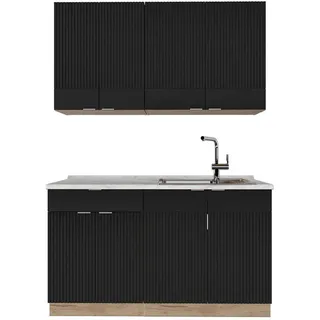 Vicco Singleküche Fame-Line Schwarz gestreift/Goldkraft Eiche 140 cm ohne Arbeitsplatte, Model 51043 - Schwarz, Braun