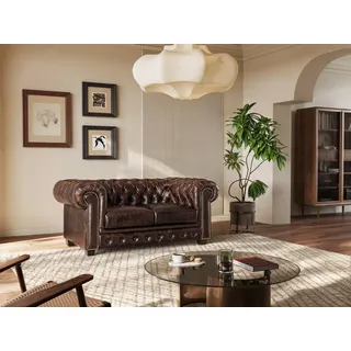 vente-unique Chesterfield Ledersofa 2-Sitzer - Büffelleder - Braun - BRENTON