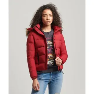 Superdry für Damen. W5011178A Kurze halblange Jacke mit Kapuze rot (S), Lässig, Nylon