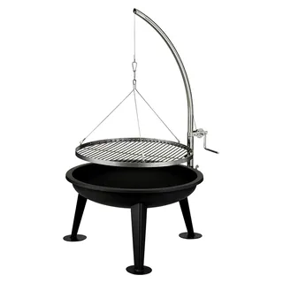 Schwenkgrill Merlin I Premium Feuerschale mit Grillrost und verchromtem Grillrost