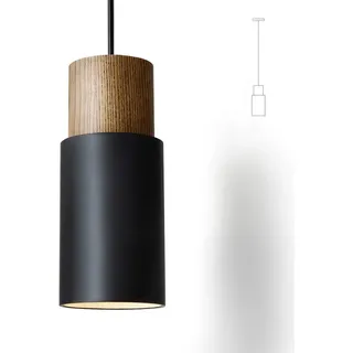 ouglres Pendelleuchte Schwarz 1 Flammig,Vintage Zylinder Holz Hängelampe,Aluminium Industrial Hängeleuchte E27 Leuchtmittel 60W für Küche Esstisch Wohnzimmer Schlafzimmer Restaurant,Höhenverstellbar