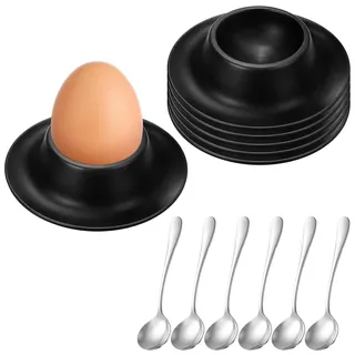YQOPDEBD Eierhalter, 6er Set Eierbecher Lustig mit Löffeln, Eierbecher Schwarz für Frühstückstisch, Eierbecher Schwarz Matt, Praktische Eierbecher für Haushalt