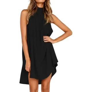 Trägerkleid Damen Sommer Neckholder Schulterfrei Elegant Kleider Ärmelloses Sommerkleid Beach Cami Kleider Strandkleid Freizeitkleid Unregelmäßige Minikleider Swing Mini Kleid Damen Sommerkleider