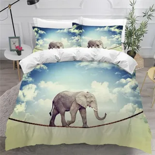 DILANI Elefant Bettwäsche-Set 135x200cm Afrika Tiere 3D-Druck Weiche Mikrofaser 3 Teilig Bettbezüge mit Reißverschluss und 2 Kissenbezüge 80 x 80 cm für Erwachsene Kinder