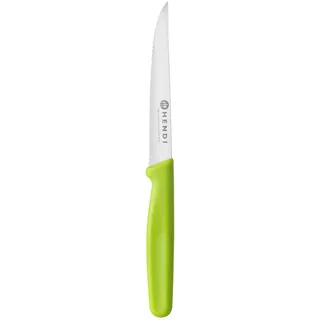 HENDI Tomatenmesser, gezackte Klinge, für Tomaten und anderen weichen Früchten und Gemüse, Brötchenmesser, Gemüsemesser, Klingenlänge: 113mm, 214x20x(H) 10mm, X50CrMoV15 Edelstahl, Polypropylen, grün