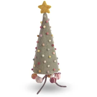 Gry & SIF Mini-Weihnachtsbaum aus Filz, Weihnachts-deko, Mini-Tannenbaum zum Hinstellen, Tisch-deko, Handmade, Fairtrade | Christbaum mit Weihnachtskugeln, 28cm