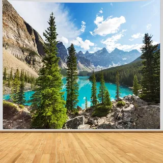 Wycian Wandbehang Berge, Wandteppich Natur Landschaft See Wandtuch xxl Wandtuch Wald Himmel Wolken Stoff Waschbar Frühlingslandschaft Tapisserie 350x256cm
