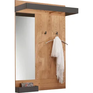 Waldwelt Garderobenpaneel , Anthrazit, Eichefarben , Holz, Metall, Glas , Eiche , massiv , 90x134x35 cm , Aufhängemöglichkeit, Kleiderstange, mit Außenspiegel , Garderobe, Garderobenpaneele, Garderobenpaneele