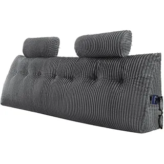 Vevor Kopfteilkissen Keilkopfteilkissen Keilkissen (King Size) mit 2 Seitentaschen & 2 Kopfstützen, Bettkeilkissen mit waschbarem Flanelltuch, zum Lesen Spielen Arbeiten Grau (1920 x 205 x 530 mm)