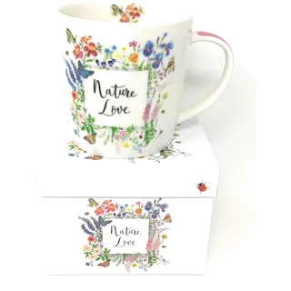 Tasse Becher Porzellan bunte Blumen Geschenkkarton