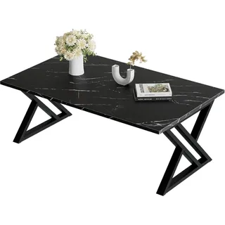 Couchtisch Holz Schwarz Marmor 100x48 cm Metallgestell - Schwarz