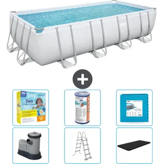 Bestway Rechteckiges Power Steel-Schwimmbecken – 549 x 274 x 122 – Grau – inklusive Pumpe – Leiter – Abdeckung Wartungspaket - Filter - Bodenfliesen