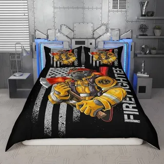 Bettwäsche-Set 155x220 cm mit Kissenbezug 80x80 cm, Feuerwehr-Design, Polyester, Mehrfarbig