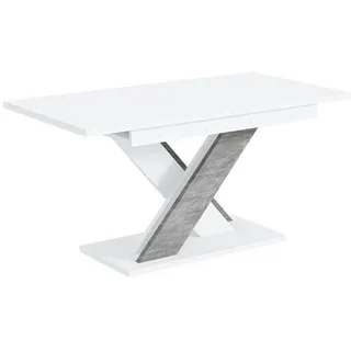 Altdecor Esstisch ausziehbar 140 -180x80x75 cm - Weiß / Betonoptik - Ronx , Holzwerkstoff , Rechteckig,Rechteckig , X-Form , 80x75x140 cm , Esszimmer, Esstische
