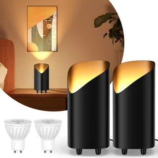 LED Uplight Spot 2 Stück, 7W Bodenstrahler, LED Bodenleuchte zur indirekten Beleuchtung, Standleuchte inklusive GU10 LED Lampe 500LM, Warmes Licht mit 3000 Kelvin, Schwarz